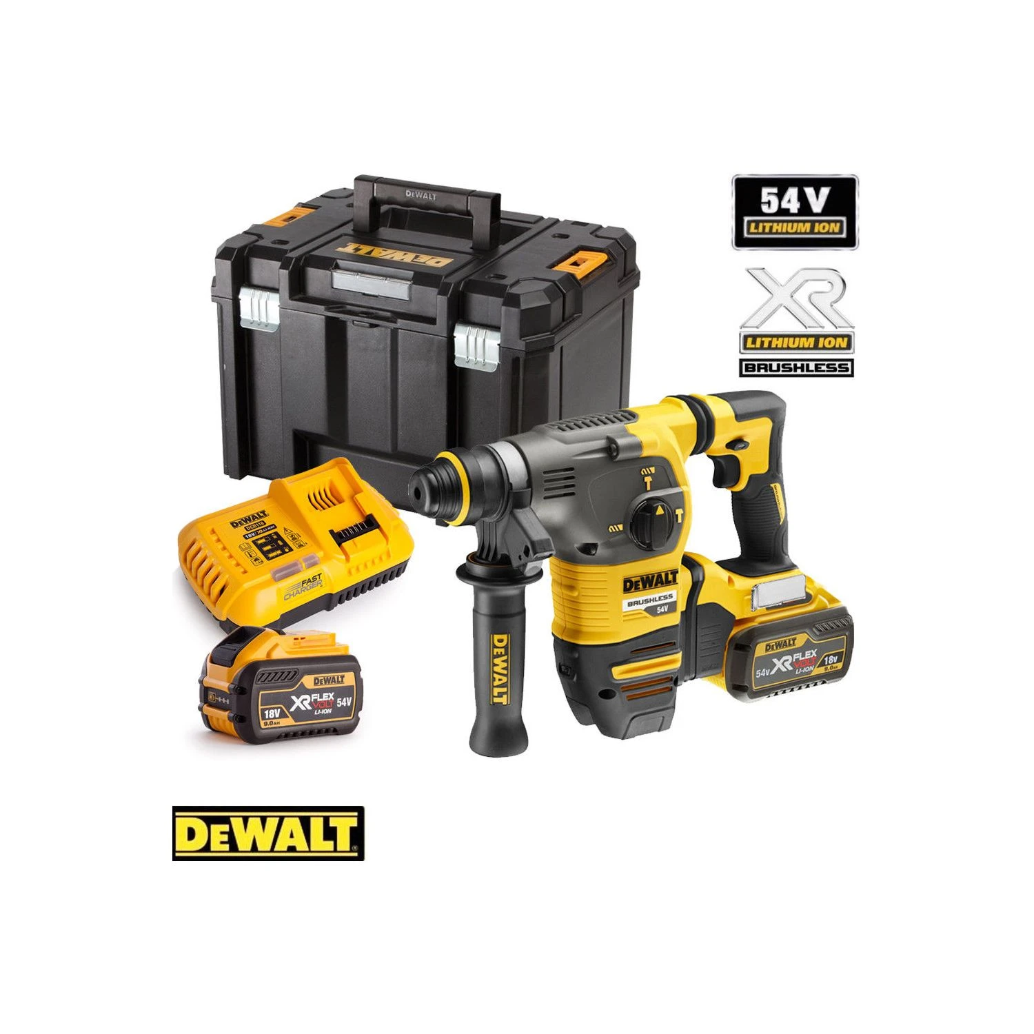 Dewalt DCH333 54V XR Brushless Flexvolt SDS+ Hammer Drill With 2 X 9.0Ah Batteries, Charger & Case - Image 8