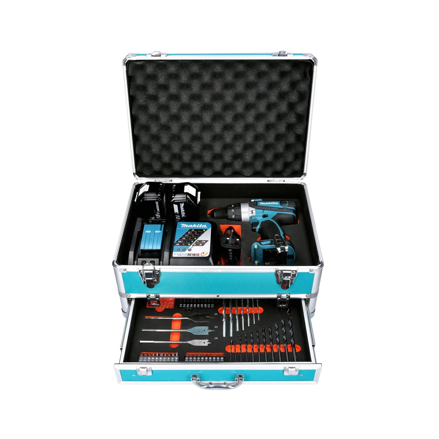 Makita DHP458 18V Combi Drill + 2 X 6Ah Batteries & Charger With 70pc Acc. Set - Image 12