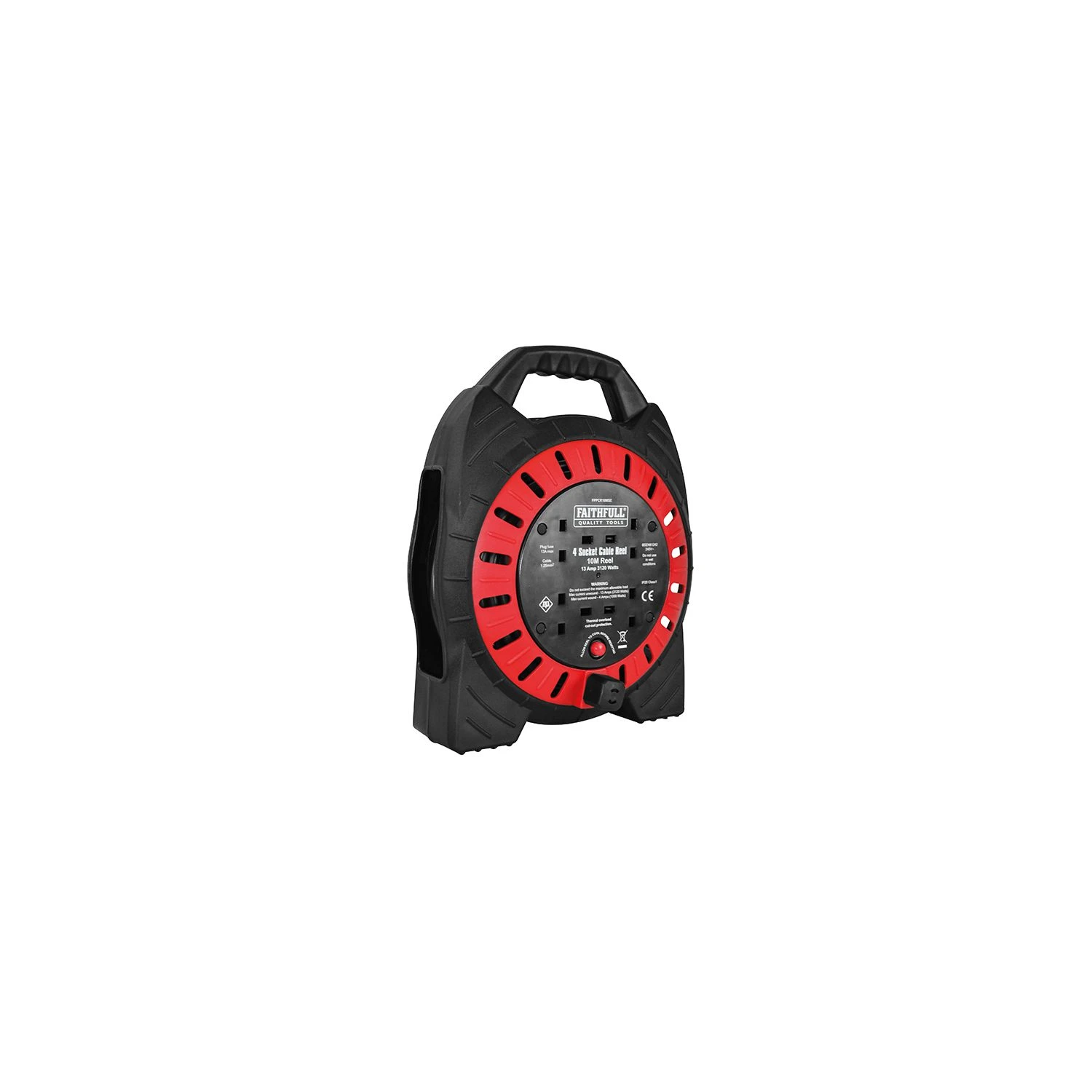 Faithfull FPPCR10MSE 13A 4-Socket 10m Semi-Enclosed Cable Reel 240V