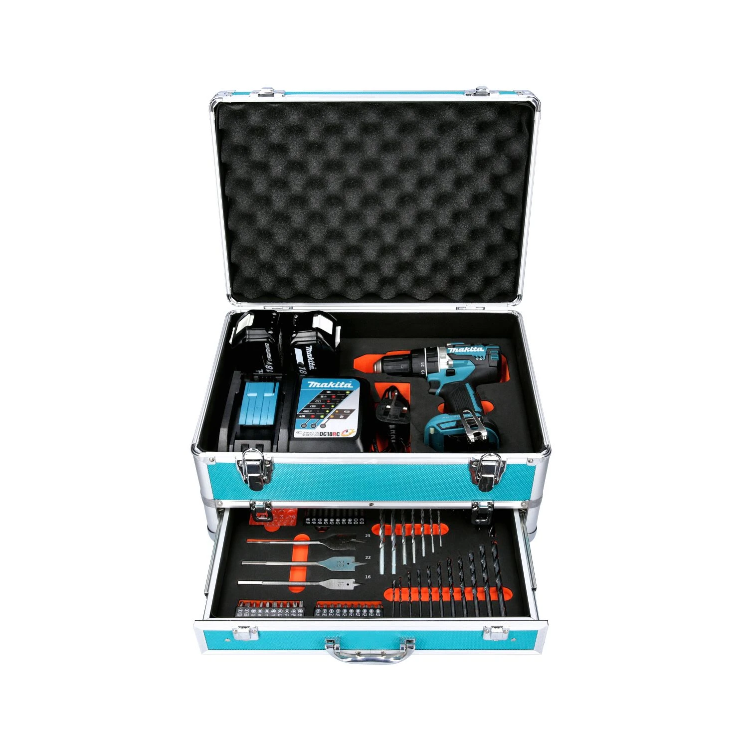 Makita DHP484 18V Combi Drill + 2 X 4Ah Batteries & Charger With 70pc Acc. Set In Case - Image 15