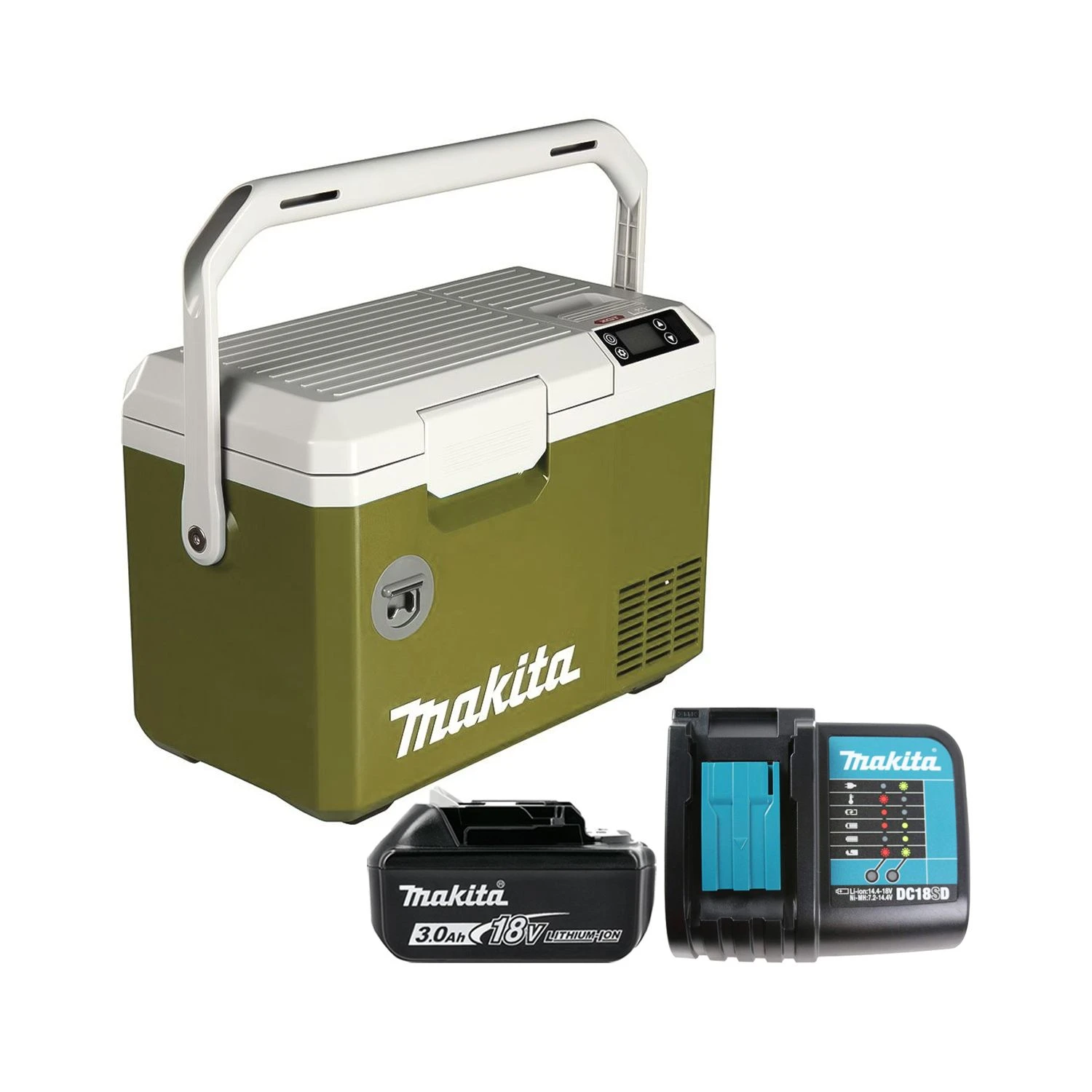 Makita CW003X001 18V / 40Vmax LXT / XGT Cordless Olive Green Cooler / Warmer Box With 1 X 3.0Ah Battery & Charger