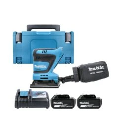 Makita DBO480 18V LXT Cordless 1/4" Sheet 114mm Finishing With 2 X 5.0Ah Batteries, Charger & Makpac 3 Case