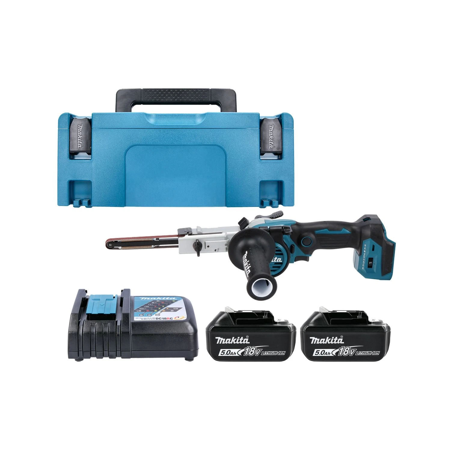 Makita DBS180RTJ 18V LXT Cordless Brushless 9mm Belt Sander With 2 X 5.0Ah Batteries, Charger & Case