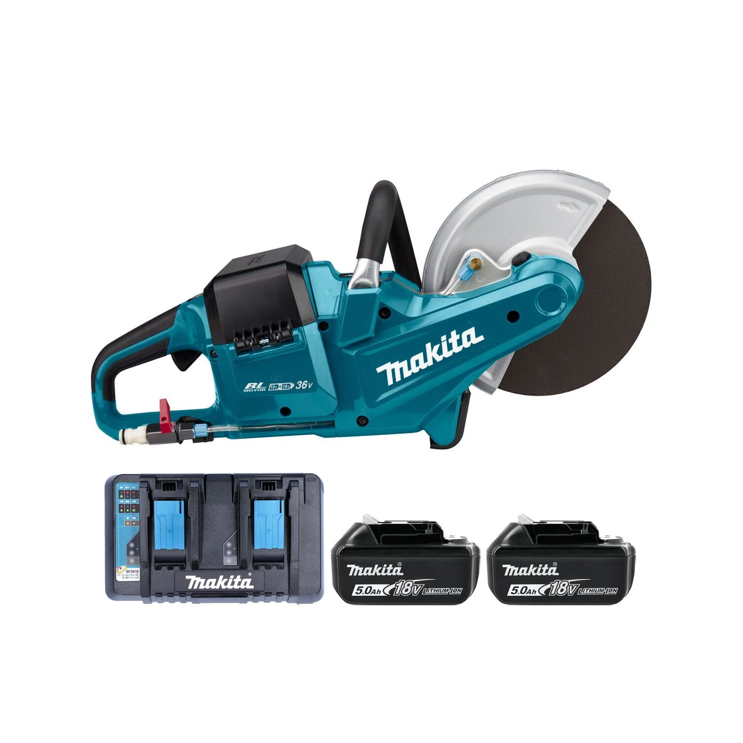 Makita DCE090T2X1 18V / 36V LXT Cordless Brushless 230mm Cut Off Saw With 2 X 5.0Ah Batteries, Charger & Case