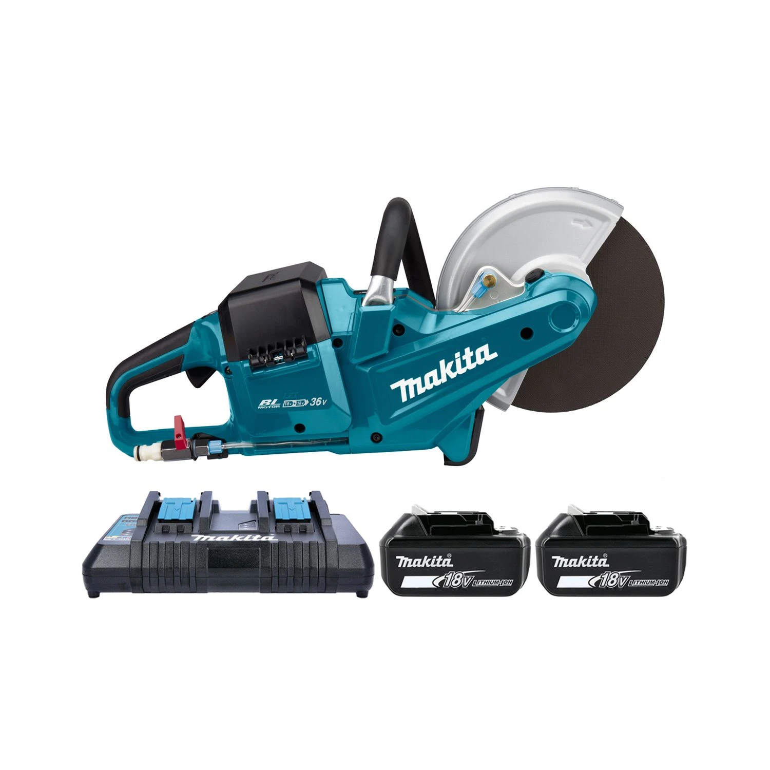Makita DCE090ZX1 Twin 18V Brushless 230mm Disc Cutter With 2 X 5.0Ah Batteries & DC18RD Twin Port Charger