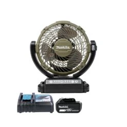 Makita DCF102 14.4V / 18V LXT Cordless Olive Green Portable Fan With 1 X 5.0Ah Battery & Charger