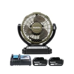 Makita DCF102 14.4V / 18V LXT Cordless Olive Green Portable Fan With 2 X 5.0Ah Batteries & Charger