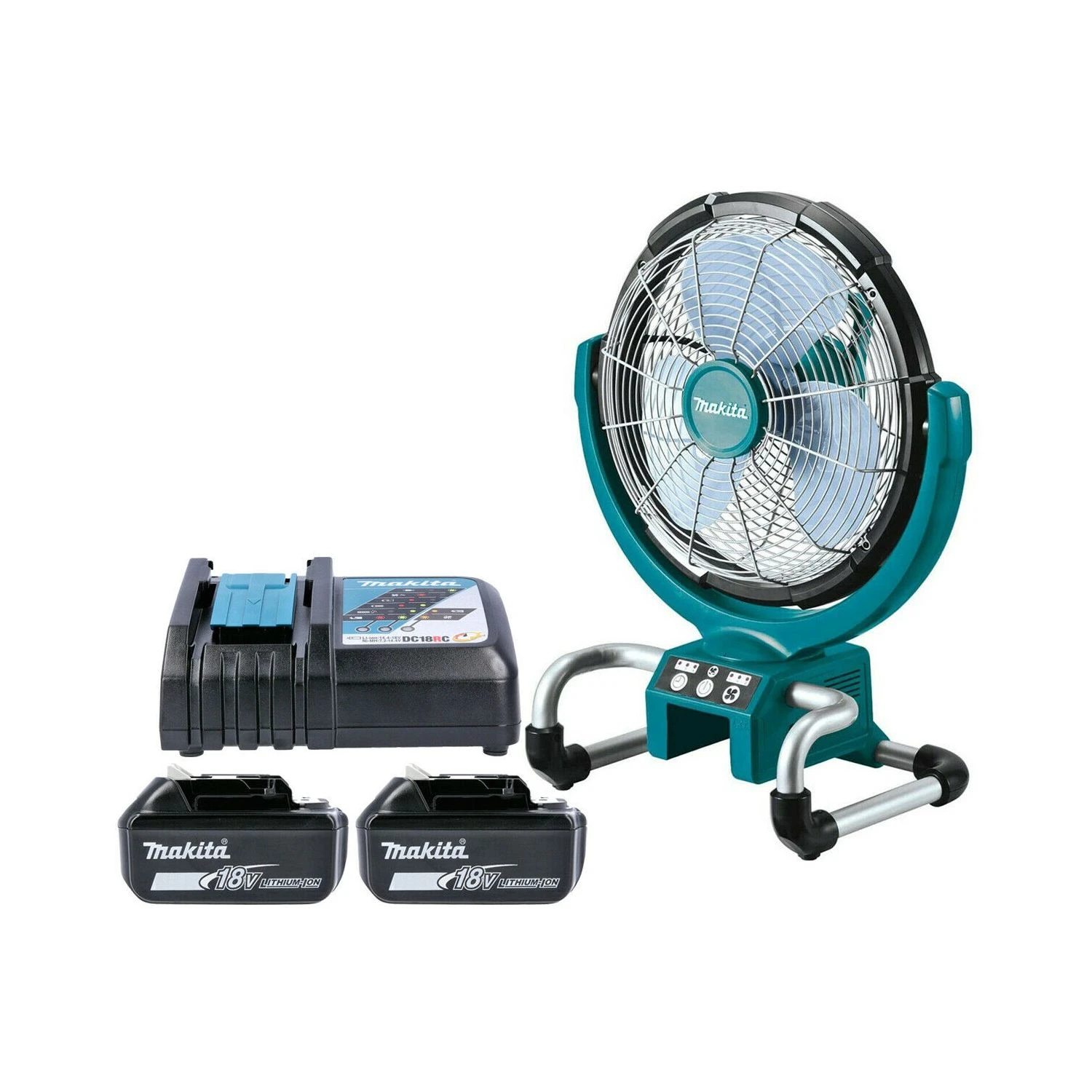Makita DCF300 14.4V/18V 13" 3-Speed Portable Job Site Fan With 2 X 6.0Ah Batteries & Charger