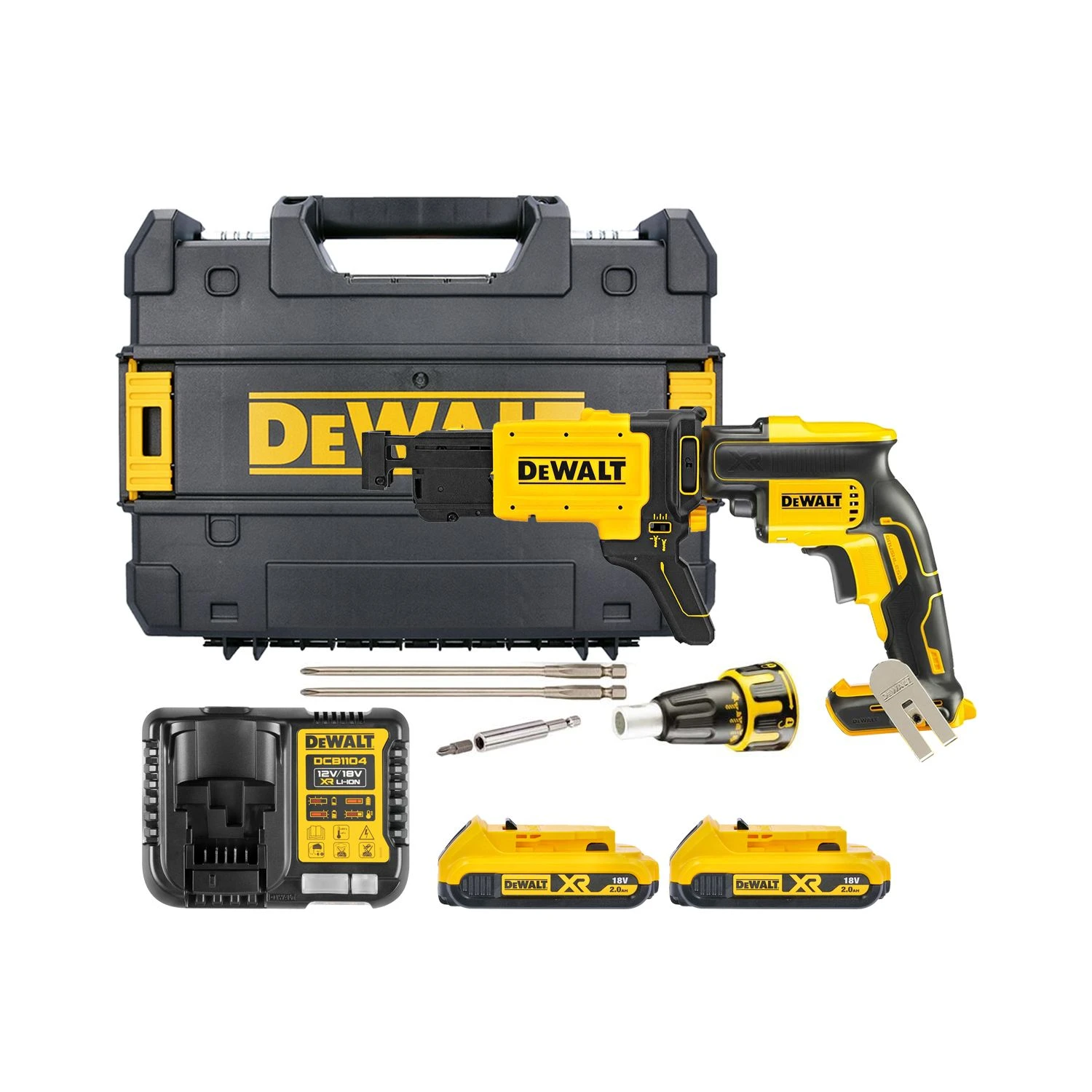 DeWalt DCF620D2K 18V XR Cordless Brushless Collated Drywall Screwdriver With 2 X 2.0Ah Batteries, Charger & TSTAK Case