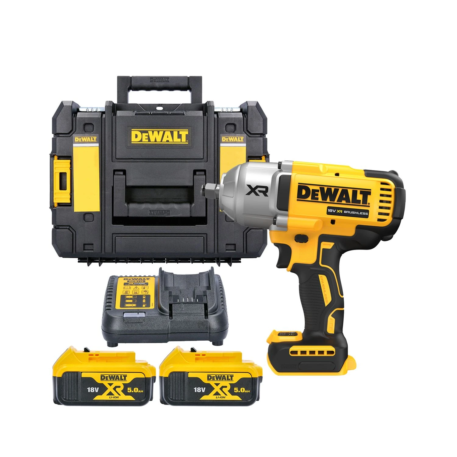 DeWalt DCF900 18V XR Cordless Brushless 1/2" High Torque Impact Wrench With 2 X 5.0Ah Batteries, Charger & TSTAK II Case