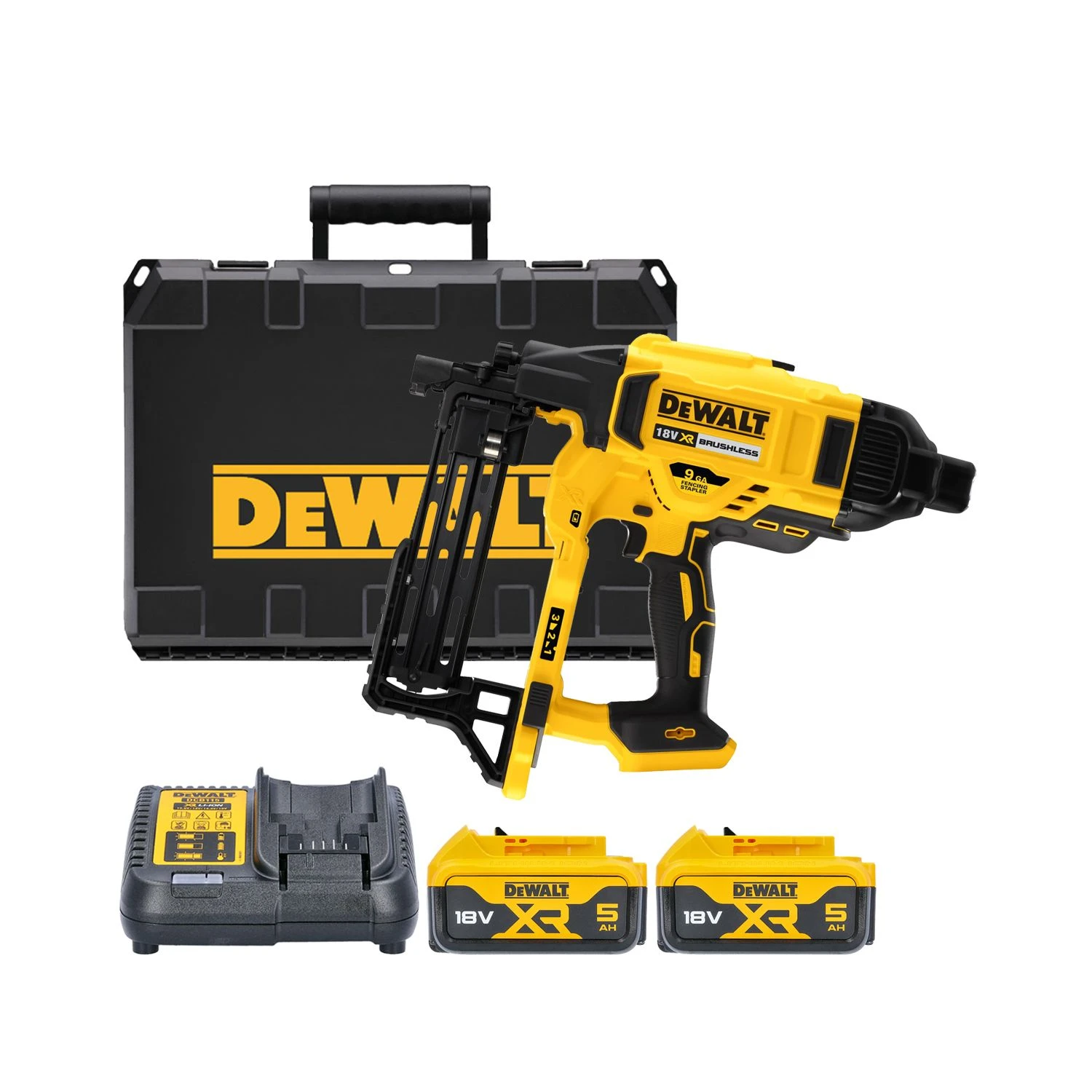 Dewalt DCFS950P2 18V XR Cordless Brushless Fencing Stapler With 2 X 5Ah Batteries, Charger & Case