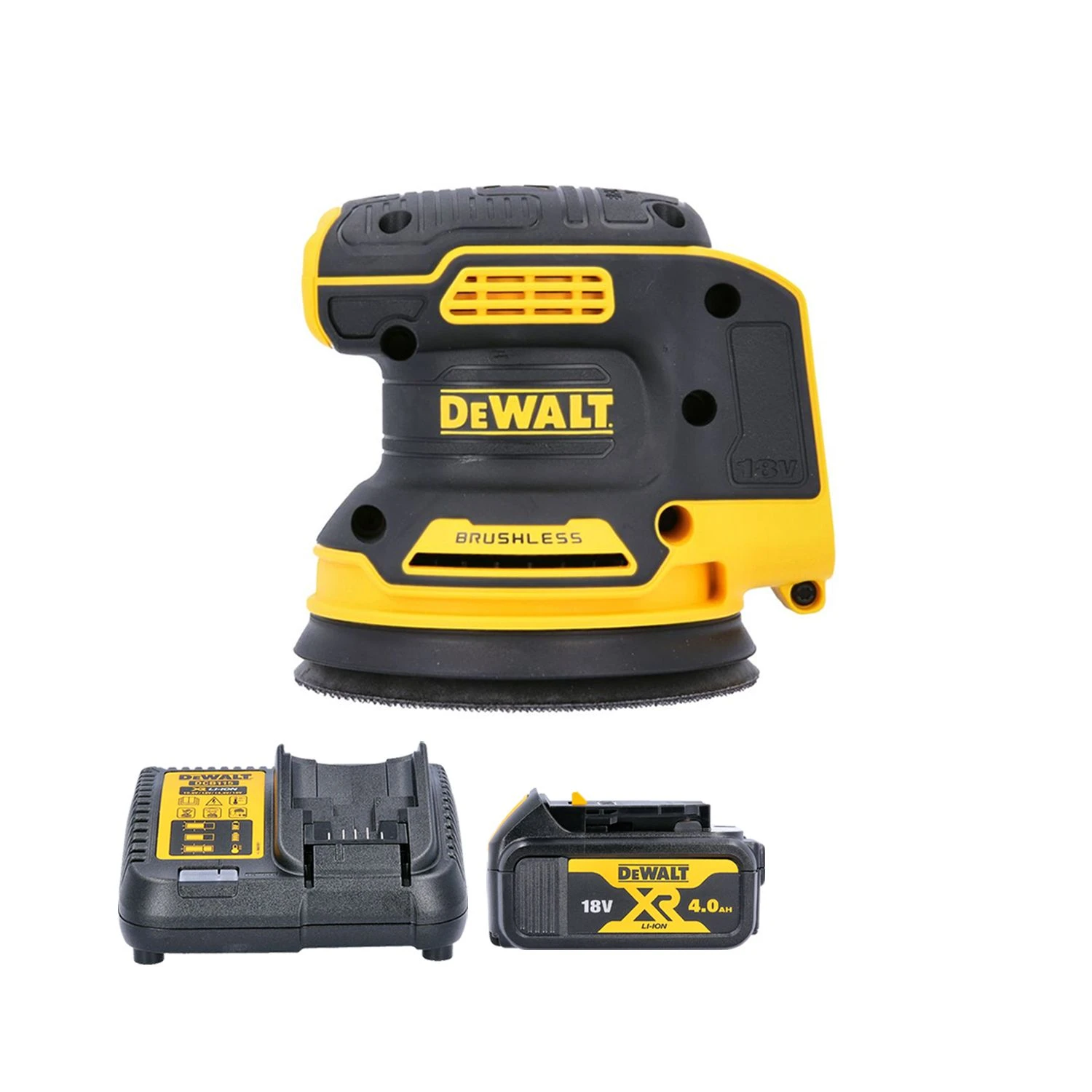 DeWalt DCW210 18V XR Cordless Brushless Random Orbital Sander With 1 X 4.0Ah Battery & Charger
