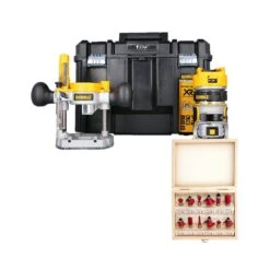 DeWalt DCW604 18V Brushless Router With Base, 12 Piece 1/4" Shank Cutter Set & TSTAK VI Case