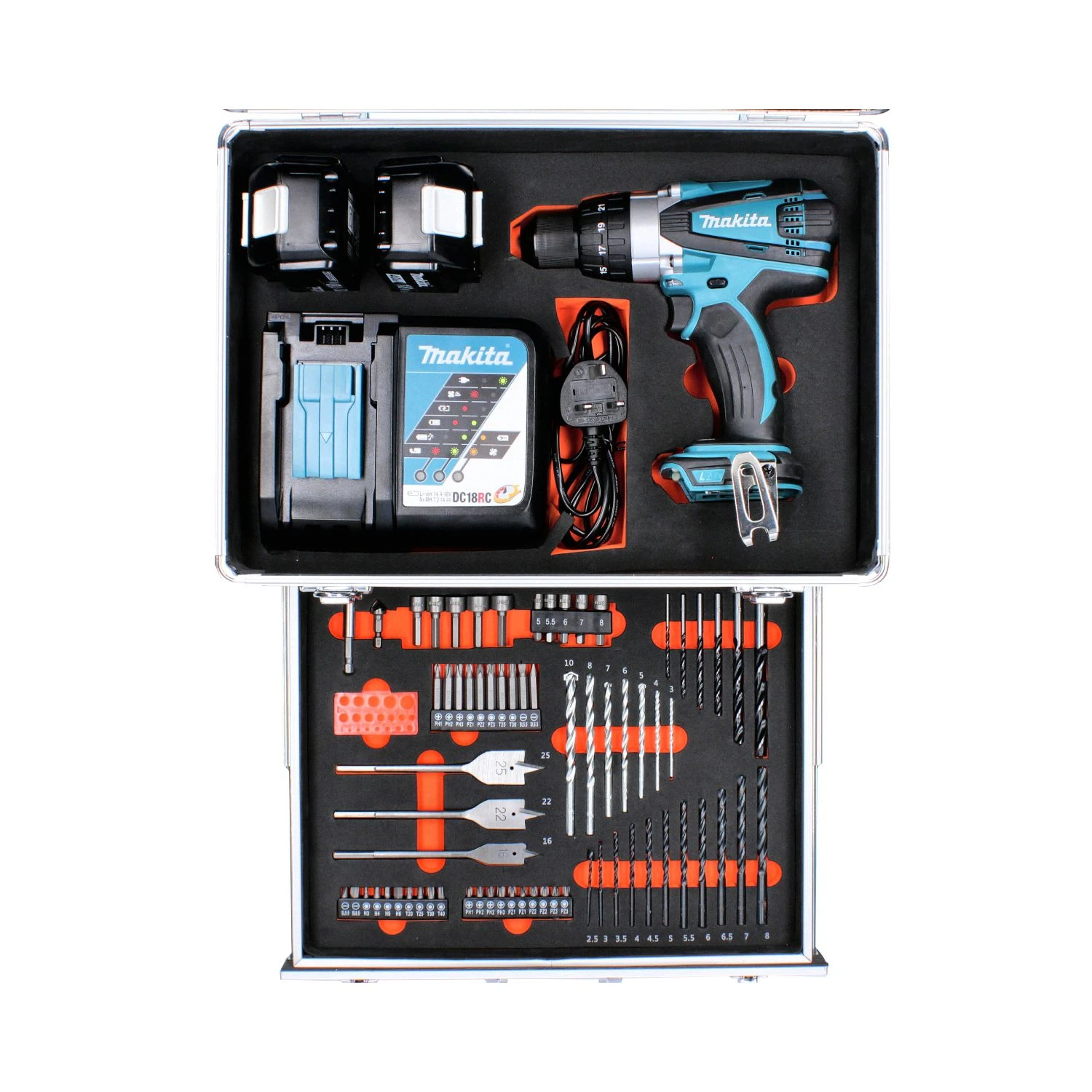Makita DHP458 18V Combi Drill + 2 X 6Ah Batteries & Charger With 70pc Acc. Set - Image 2