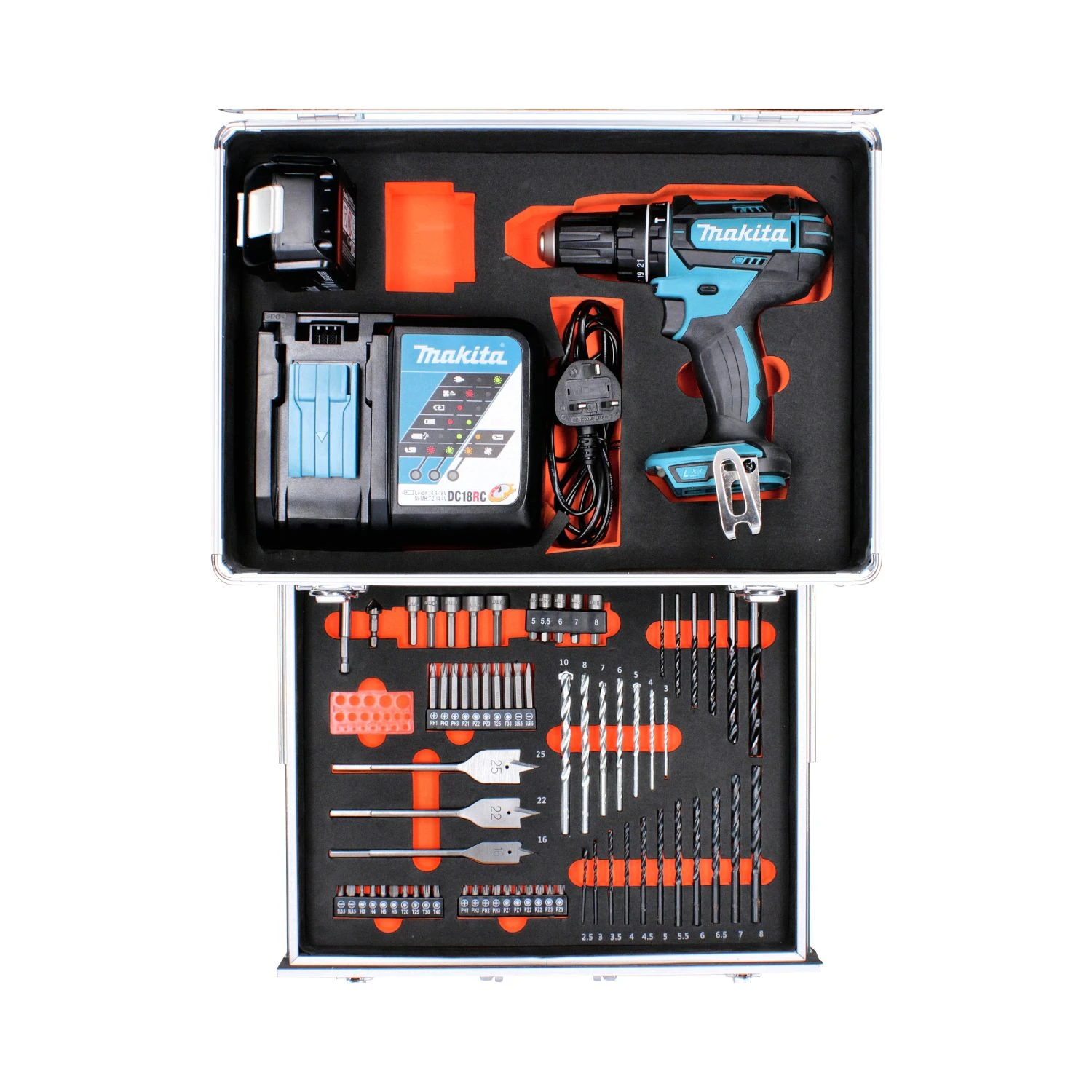 Makita DHP482 18V LXT Combi Drill + 1 X 6.0Ah Battery & Charger With 70 Pc Acc. Set In Case - Image 2