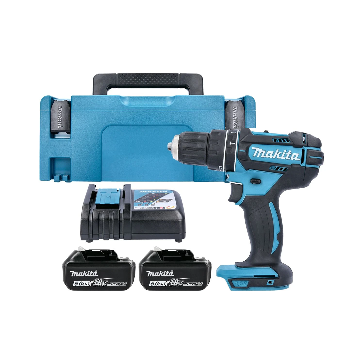 Makita DHP482RTJ 18v LXT Li-Ion Cordless 2-Speed Combi Drill With 2 X 5.0Ah Batteries, Charger & Case