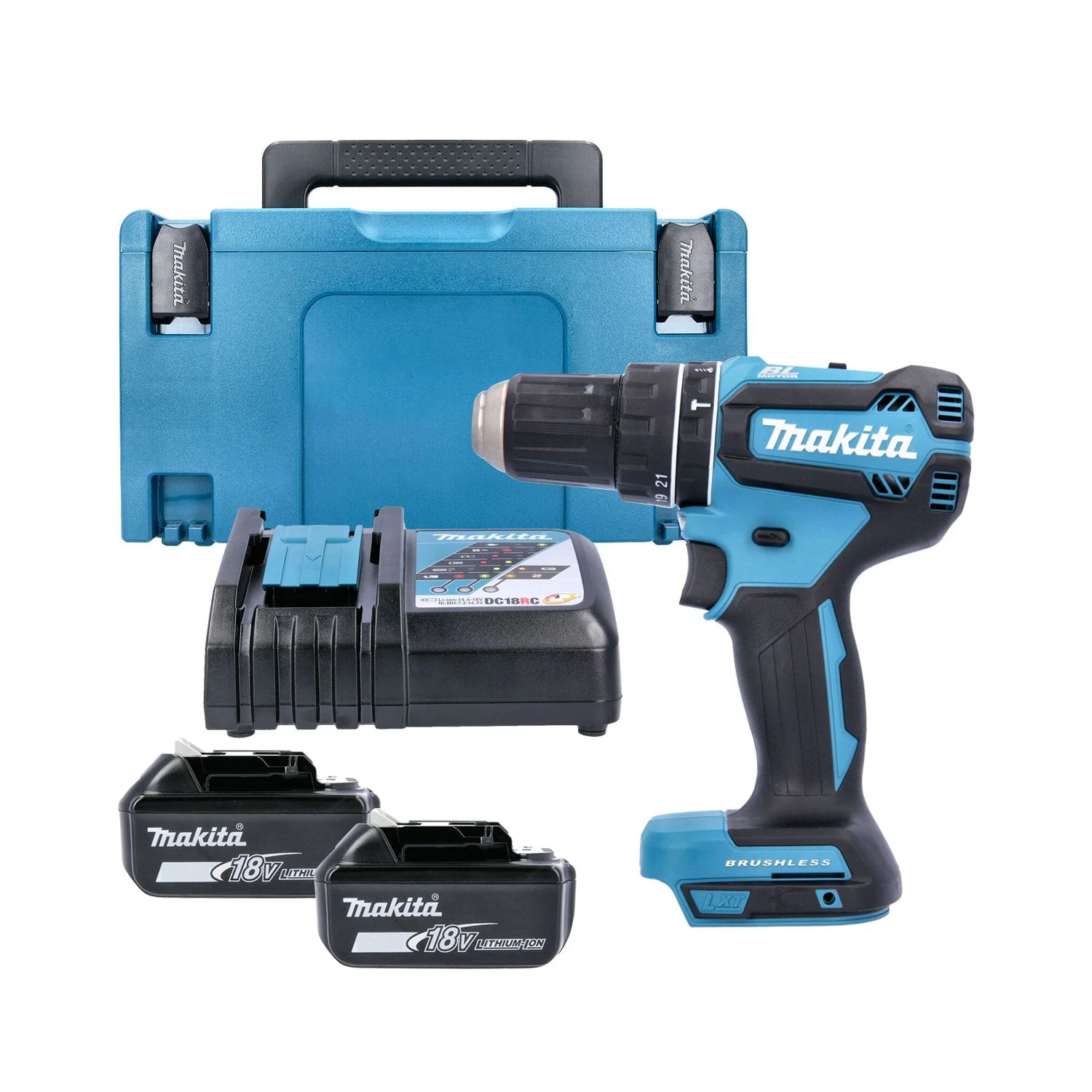 Makita DHP485 18V LXT Cordless Brushless 2-Speed Combi Drill With 2 X 6.0Ah Batteries, Charger & Type 3 Case