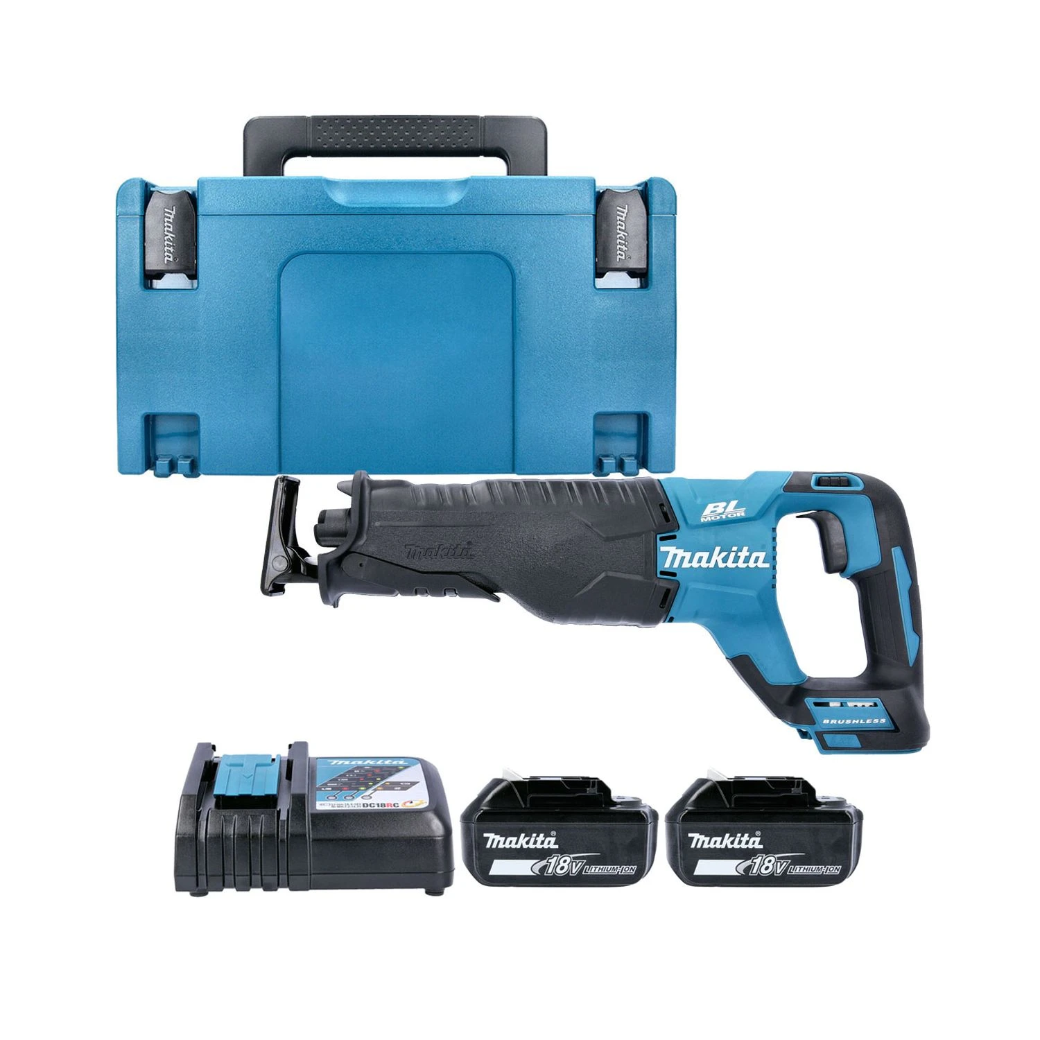 Makita DJR187 18V Brushless Reciprocating Saw With 2 X 6.0Ah Batteries, Charger & Case