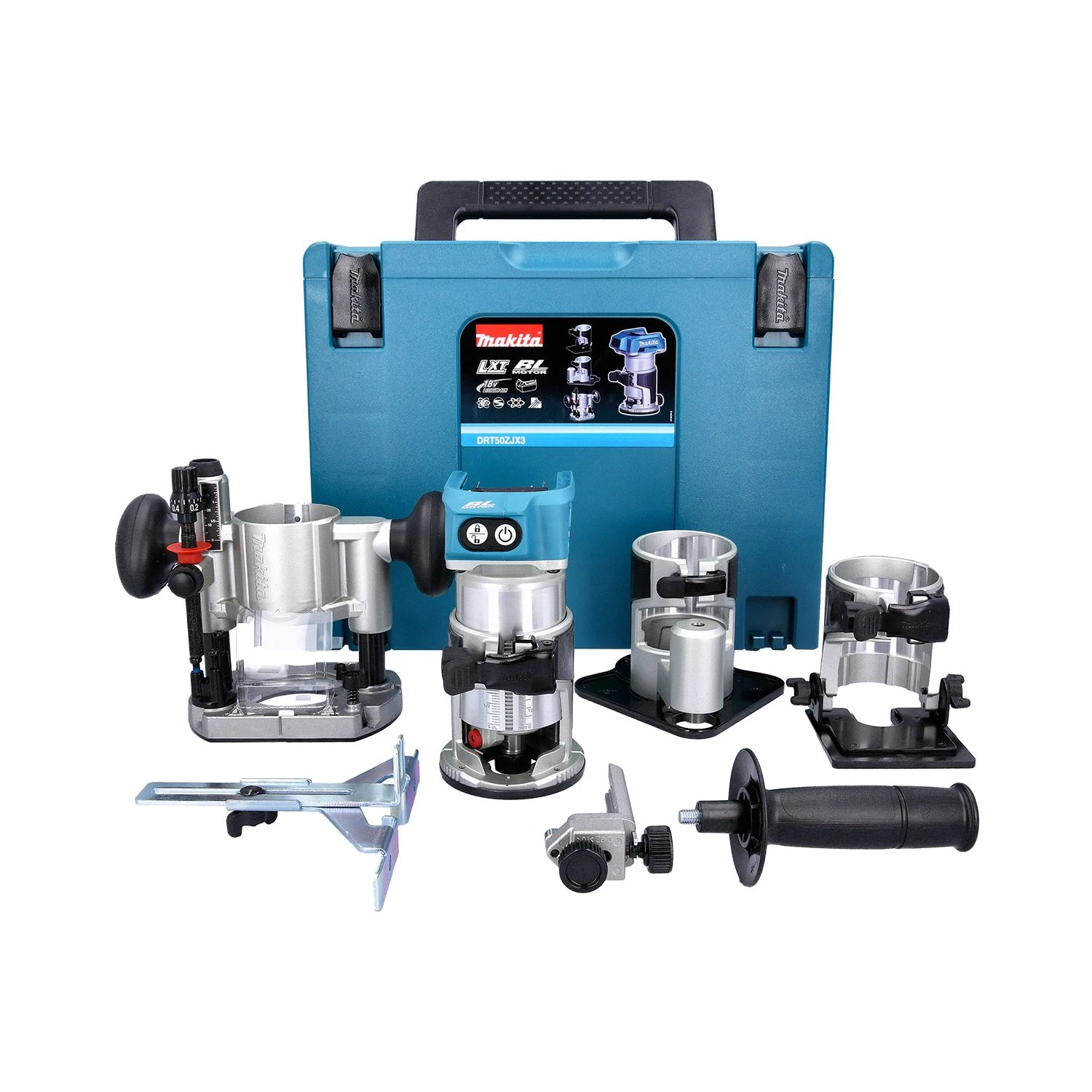 Makita DRT50ZJX3 18v Brushless Router With Extra Bases With 1 X 5.0Ah Battery & Charger - Image 2