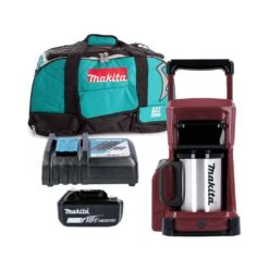 Makita DCM501ZAR 10.8V /18V CXT / LXT Special Edition Red Coffee Maker With 1 X 5.0Ah Battery, Charger & LXT400 Tool Bag