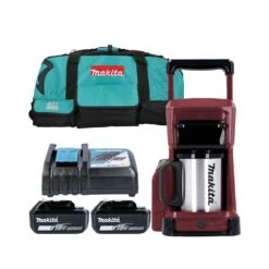 Makita DCM501ZAR 10.8V /18V CXT / LXT Special Edition Red Coffee Maker With 2 X 4.0Ah Batteries, Charger & LXT600 Tool Bag