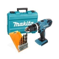 Makita HP457 18V G-Series Combi Drill With Case + 8 Piece Wood Drill Bit Set