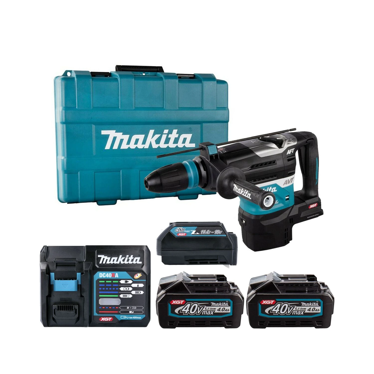 Makita HR005G 40Vmax XGT Brushless Rotary Demolition Hammer With 2 X 4.0Ah Batteries, Charger, Adaptor & Case