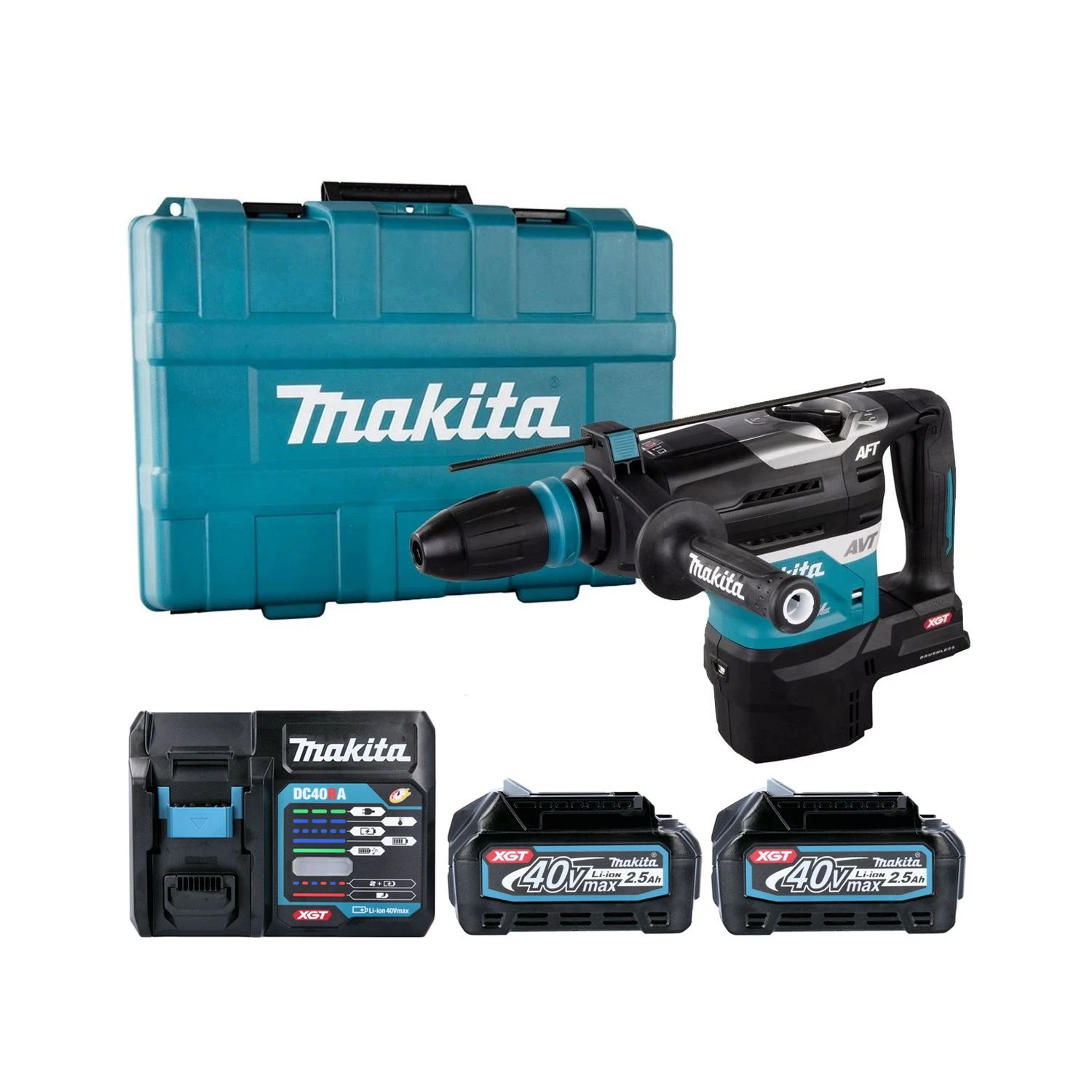 Makita HR005GD202 40Vmax XGT Cordless Brushless Rotary Demolition Hammer With 2 X 2.5Ah Batteries, Charger & Case