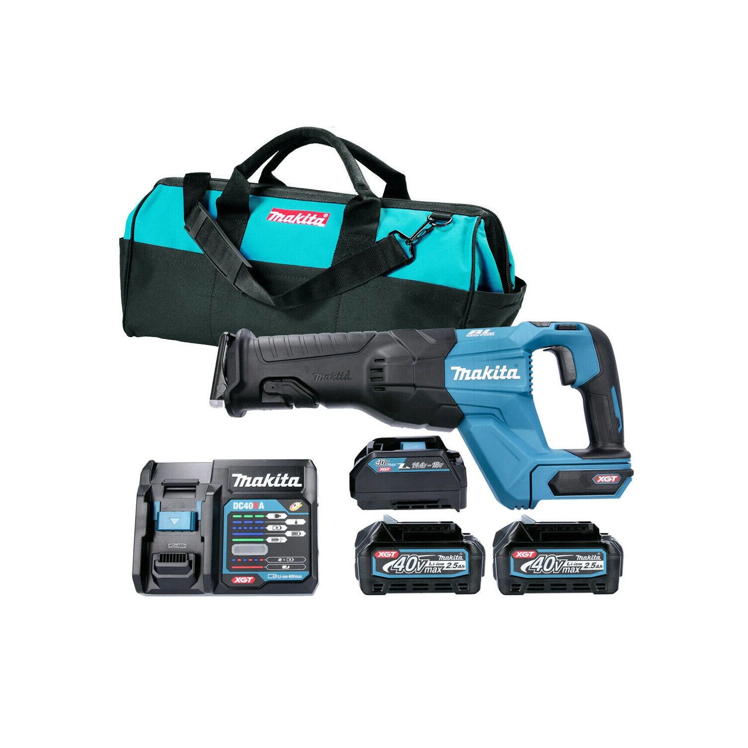 Makita JR001GD202 40v Max XGT Brushless Reciprocating Saw With 2 X 2.5Ah Batteries, Charger, Adaptor & Tool Bag