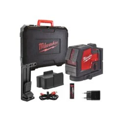 Milwaukee L4CLLP-301C 4V 100ft Visibility Lithium Green Cross Line Laser With Plumb Points & 1 X 3.0Ah USB Battery