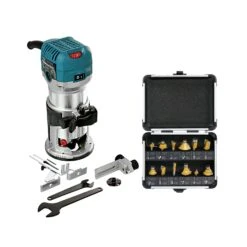 Makita RT0700CX4/2 1/4" Router/Laminate Trimmer With Trimmer Guide 240V With 12 Piece Bit Set