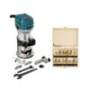 Makita RT0700CX4/2 1/4" Router/Laminate Trimmer With Trimmer Guide 240V With 12 Piece Router Bit Set