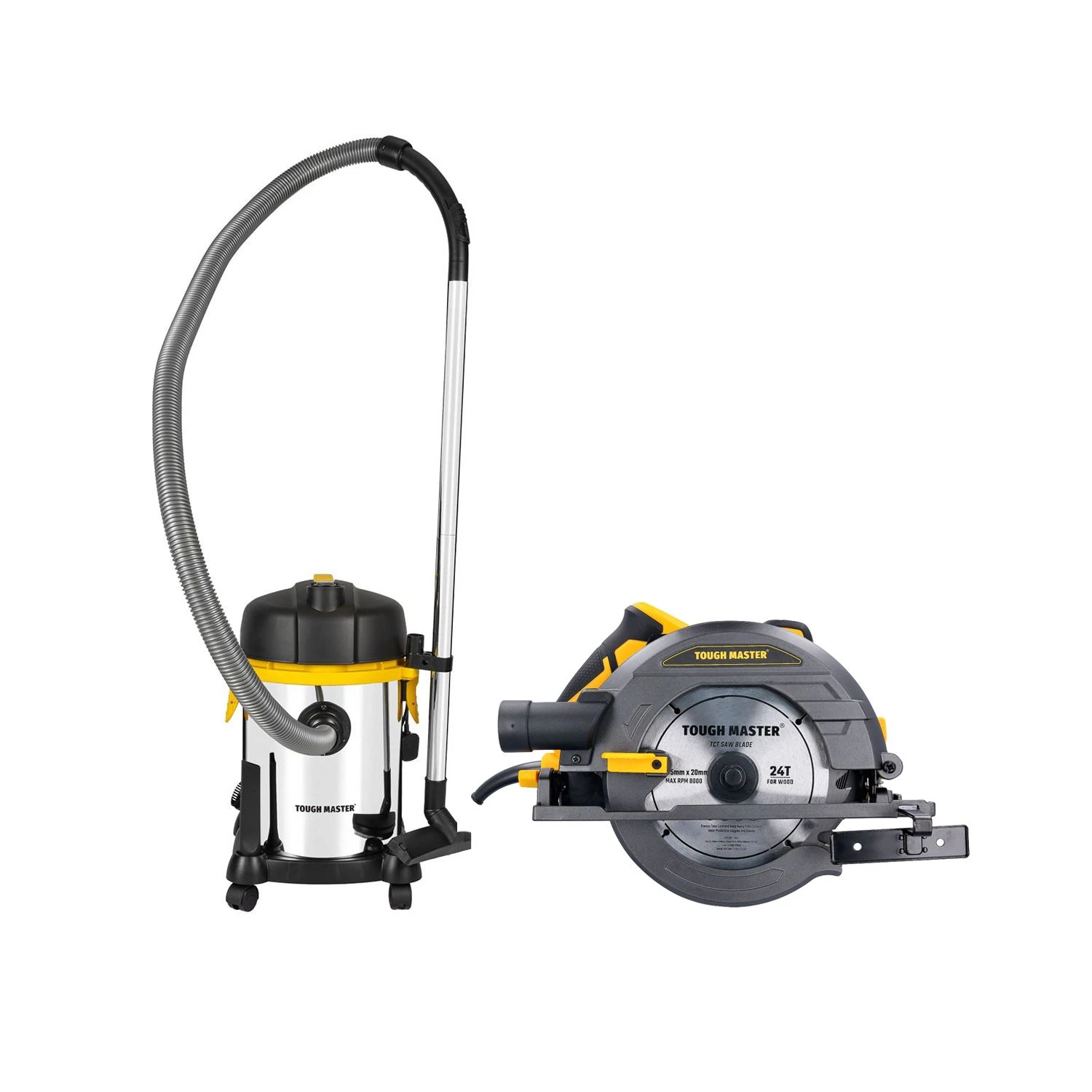 TOUGH MASTER® Circular Saw 1400 W 220-240V 185mm With Parallel Guide & Vacuum Cleaner Adaptor + 18L Wet & Dry Vacuum Cleaner