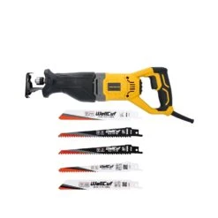 TOUGH MASTER® Reciprocating Saw Sabre Saw Corded Recip Saw Variable Speed With 2 Saw Blades For Wood & Metal, 1 Hex Key - 1050W + 5 Piece Blade Set